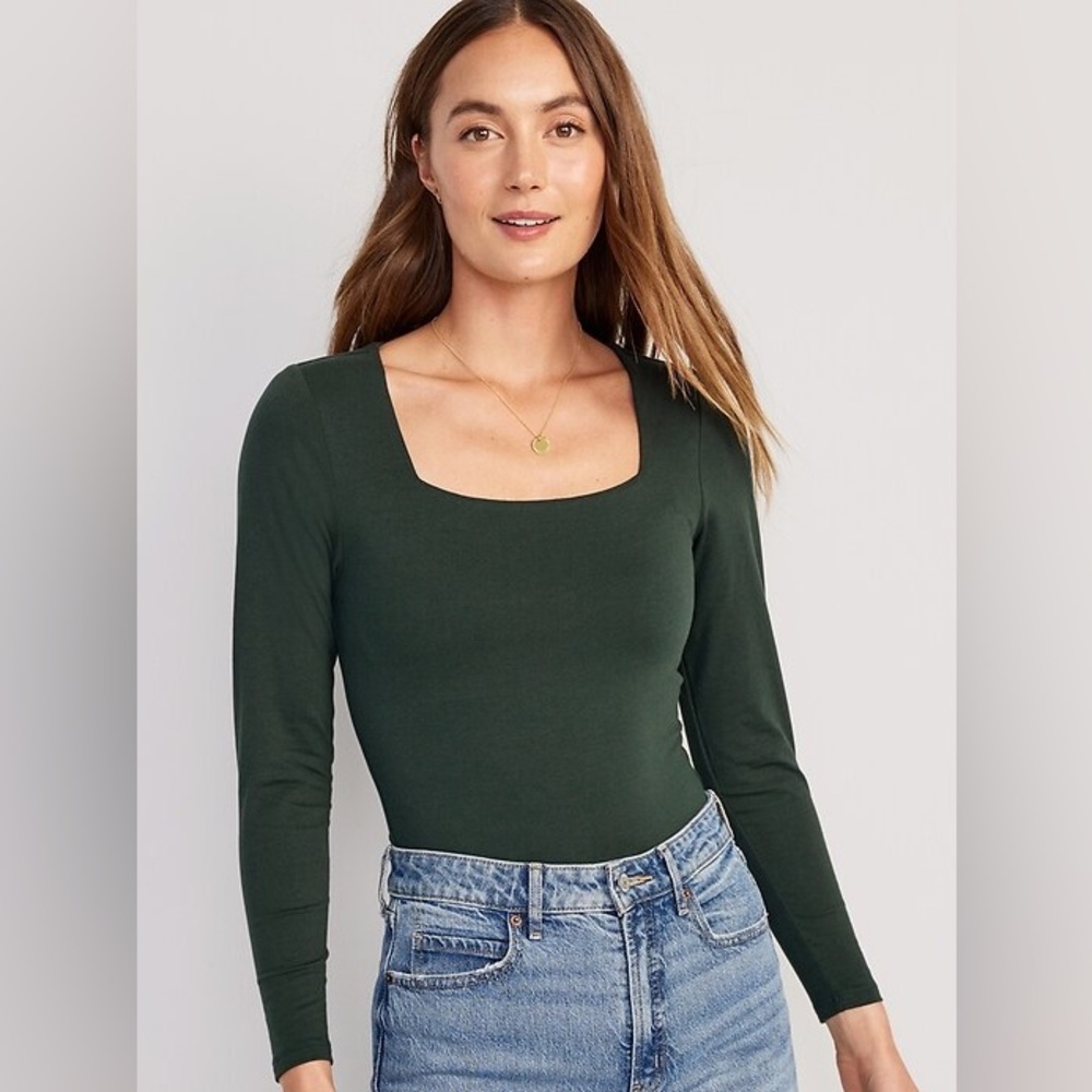 Old Navy Dark Green Square Neck Bodysuit